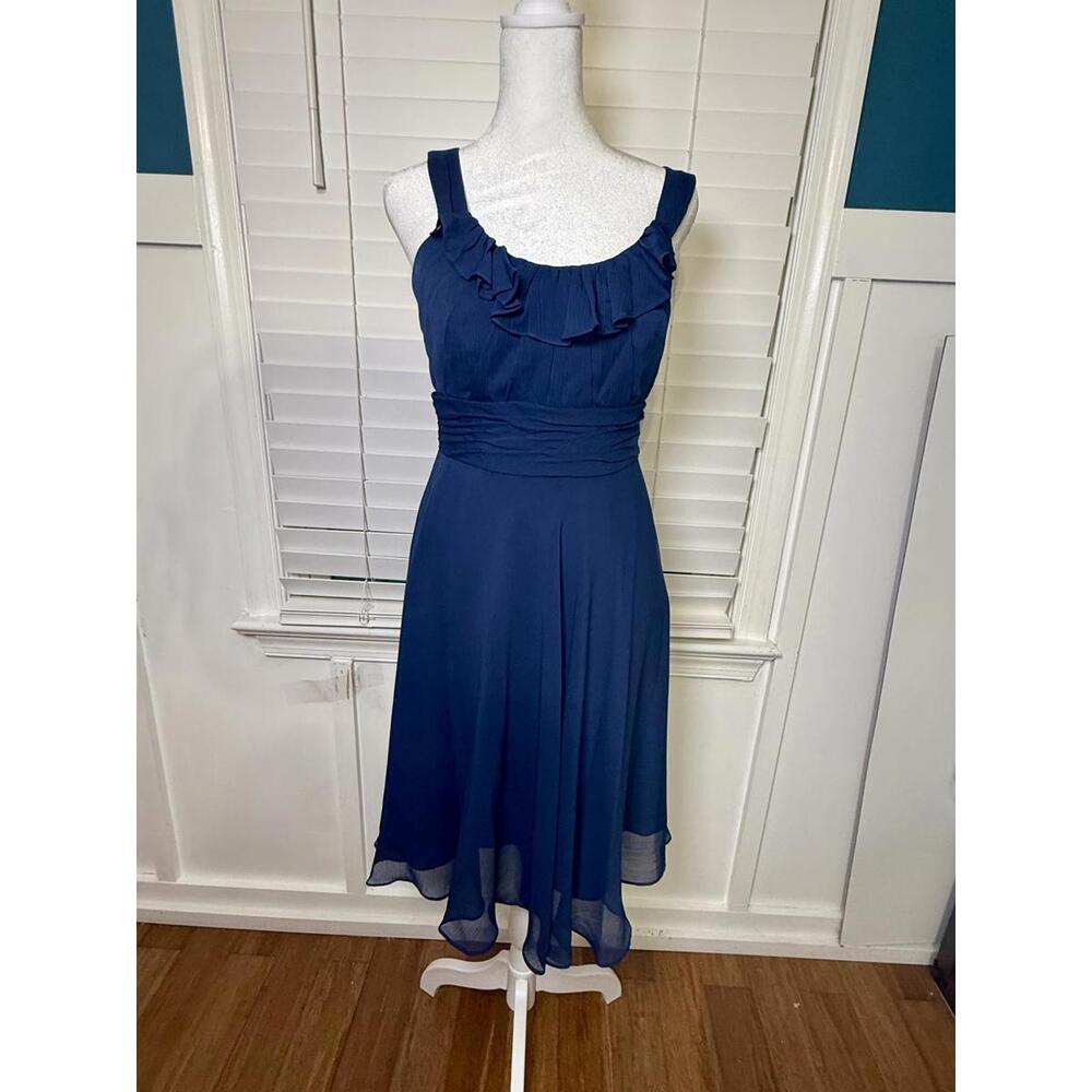 NWT Davids Bridal Navy Blue Sleeveless Dress with Ruffle Detail Size 4